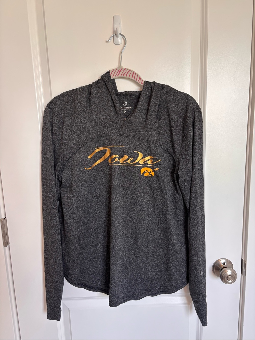 Colosseum Iowa Hooded Long-Sleeve Shirt Charcoal with Gold Logo